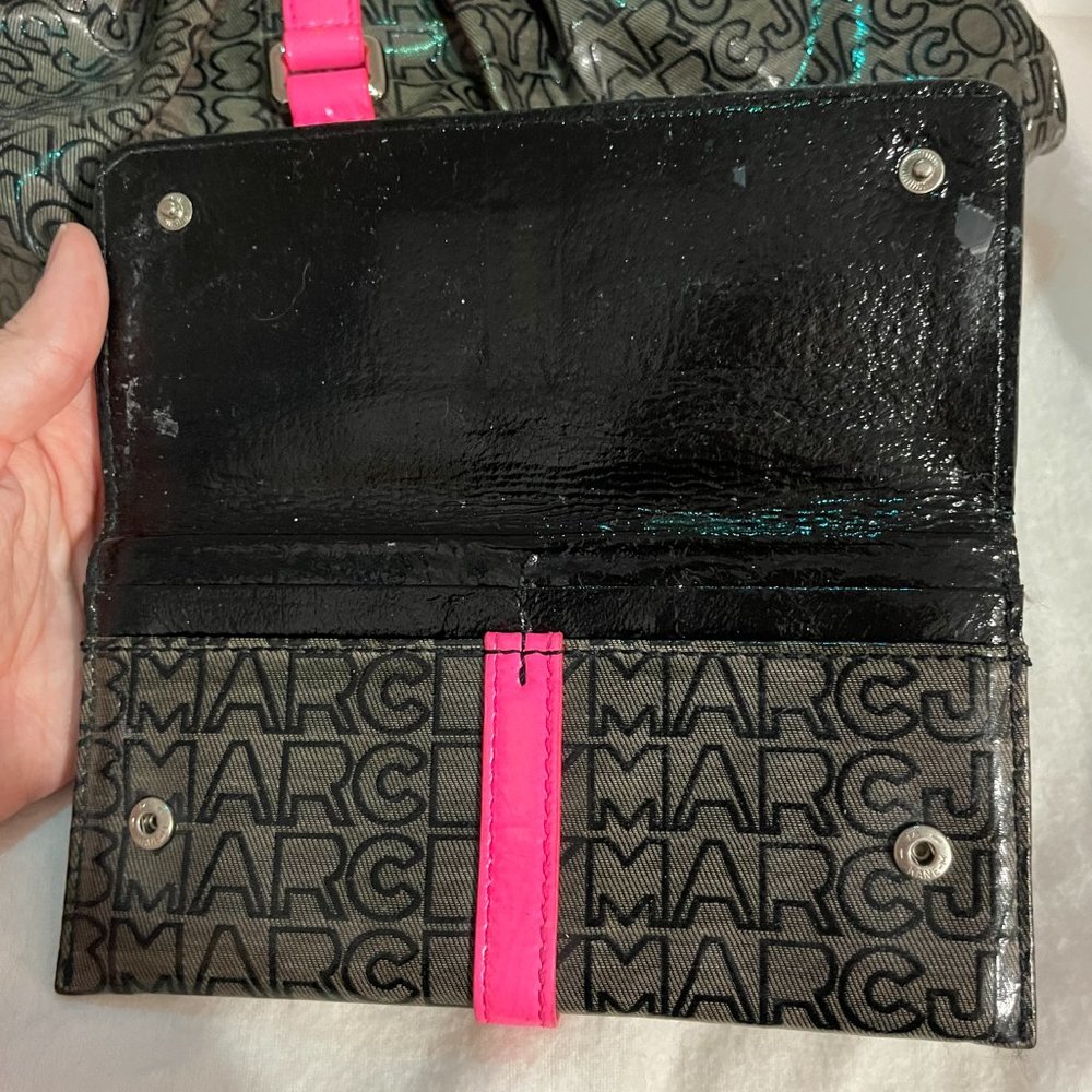 MARC JACOBS Early 2000s Vintage Bag & Wallet Set, Black & Pink w Silver Hardware - Picture 6 of 16